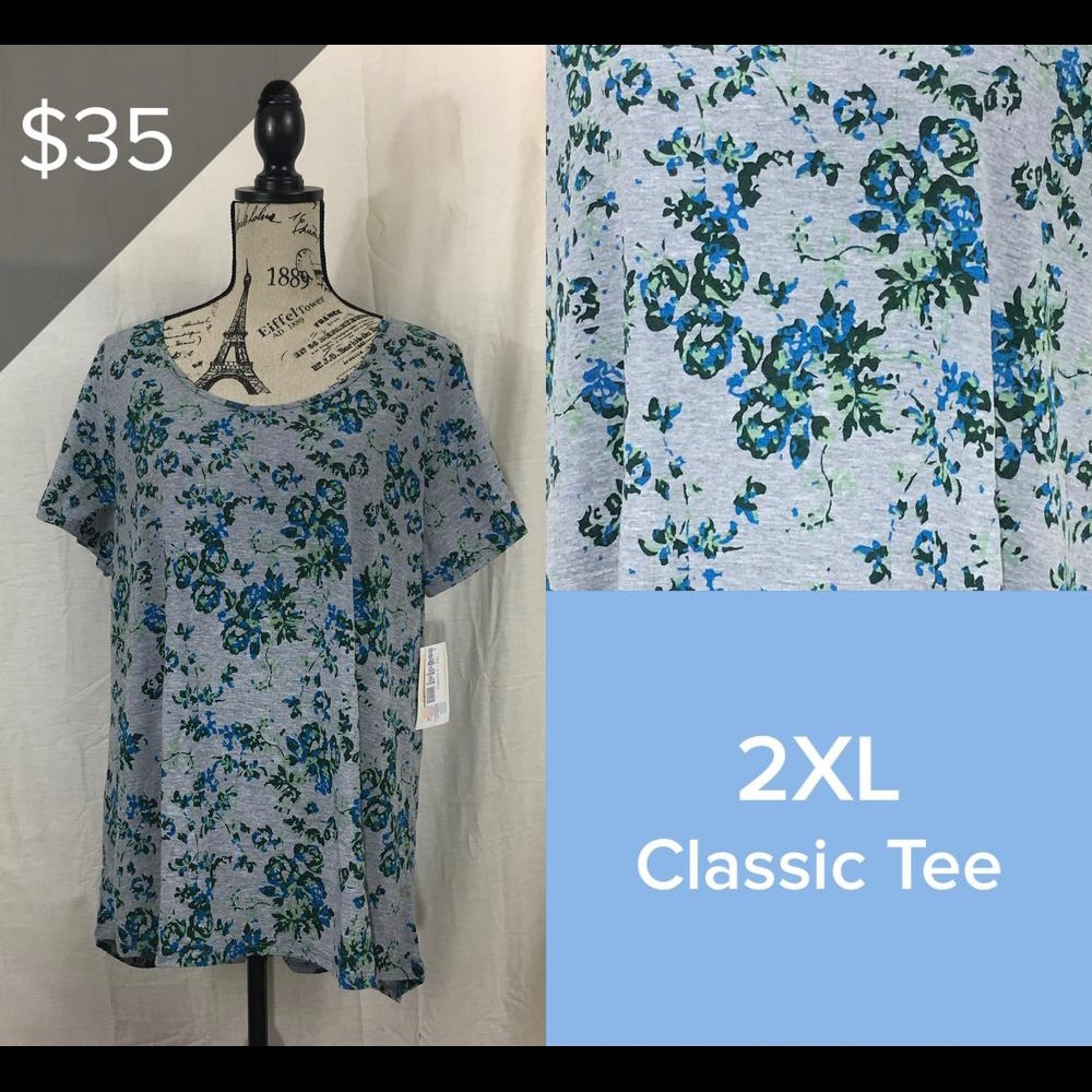 Vintage LuLaRoe Classic T 2XL Grey Blue Floral